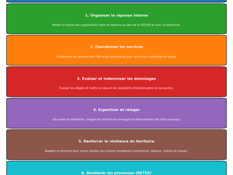 Fiche réflexe gestion post-crise inondation - schéma des étapes pour DDT(M)